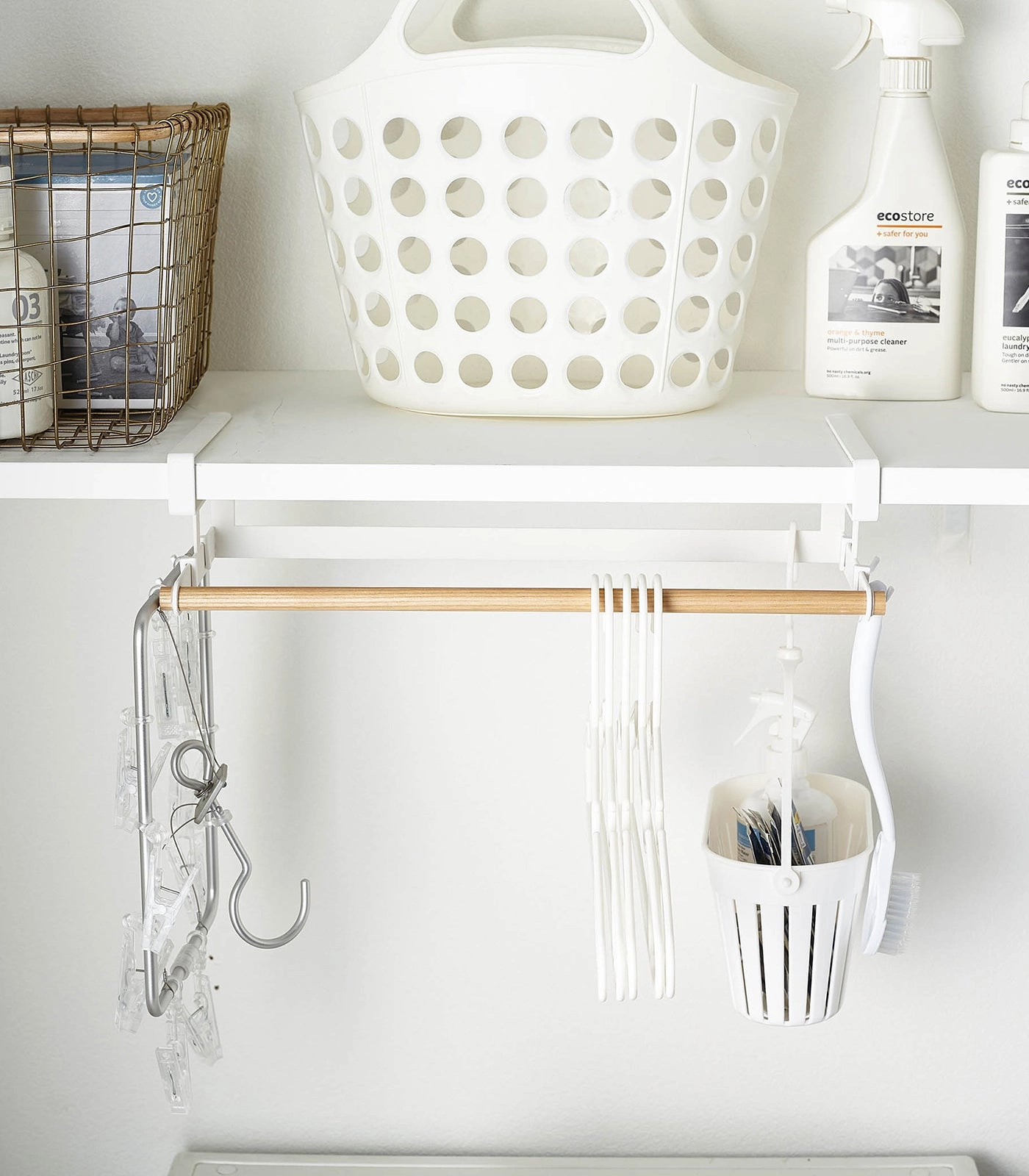 Yamazaki Home Undershelf Hanger, Steel   Wood, Fits Shelves Up To 1 Inches, Supports 6.6 pounds, Handles, Undershelf, No Assembly