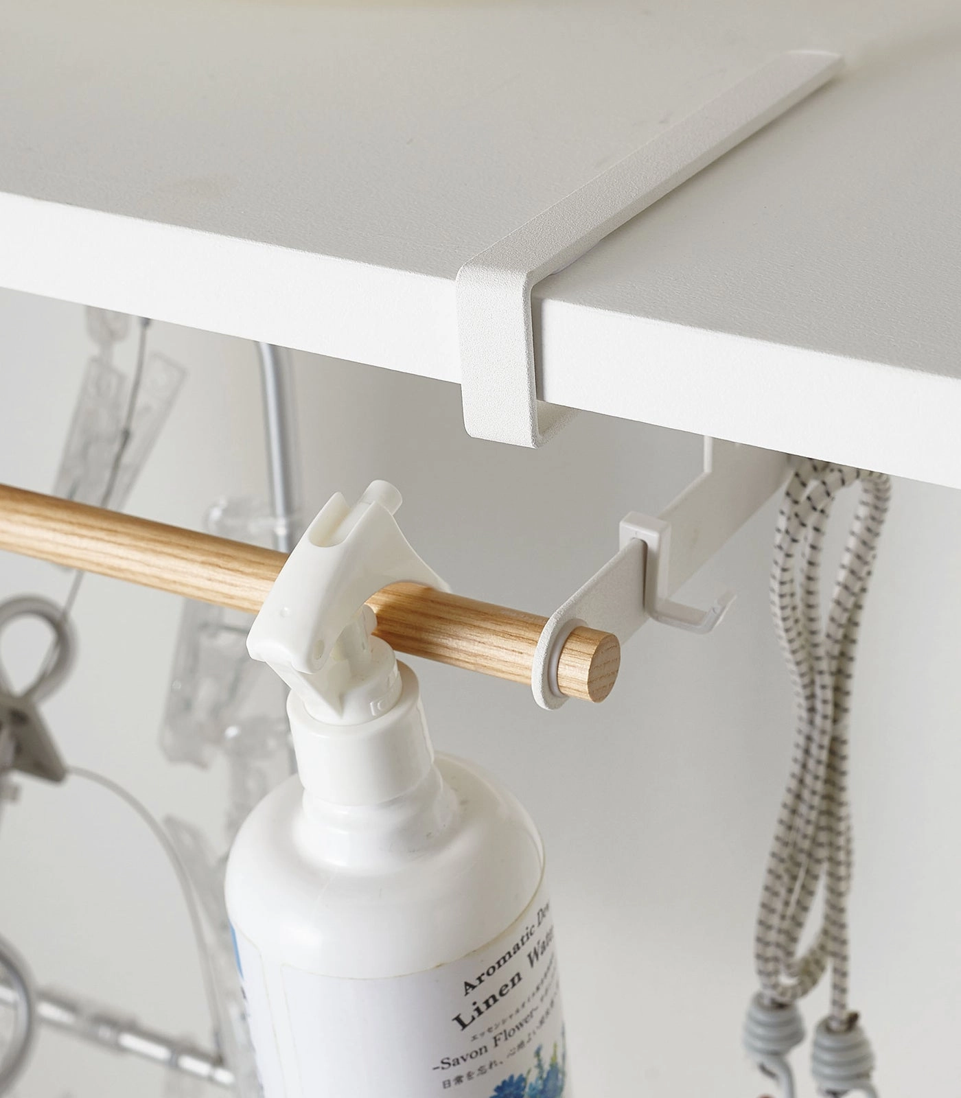 Yamazaki Home Undershelf Hanger, Steel   Wood, Fits Shelves Up To 1 Inches, Supports 6.6 pounds, Handles, Undershelf, No Assembly