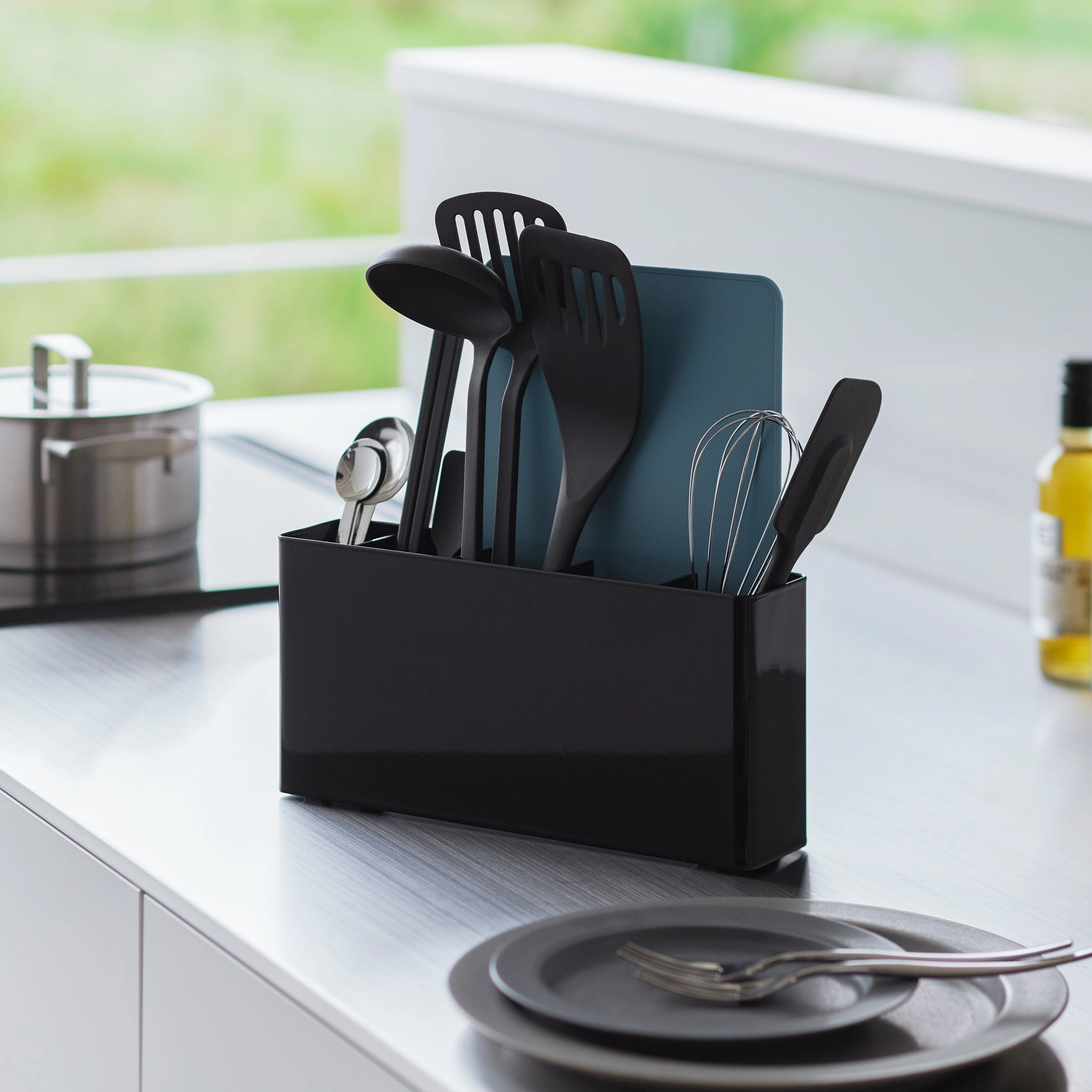 Yamazaki Home Utensil and Thin Cutting Board Holder, Steel, Utensil Holder