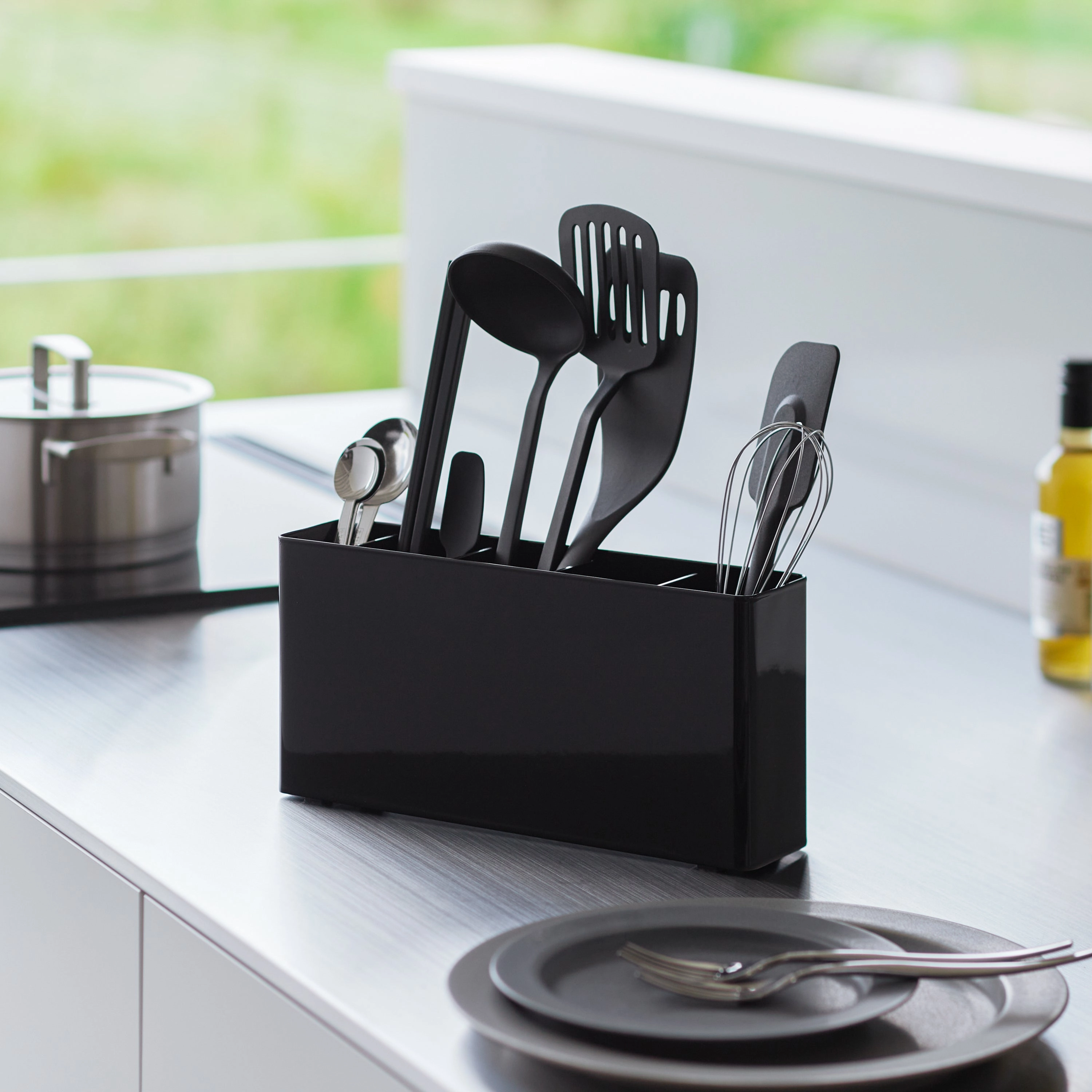 Yamazaki Home Utensil and Thin Cutting Board Holder, Steel, Utensil Holder