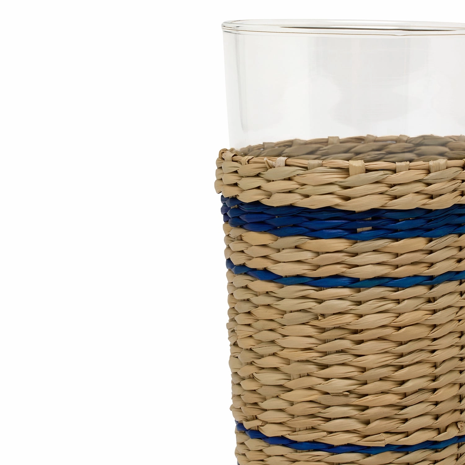 Zaley Natural/Navy Stripe Seagrass Highball Glasses Set/6