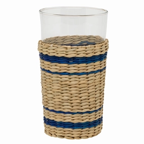 Zaley Natural/Navy Stripe Seagrass Highball Glasses Set/6 Drinkware best price