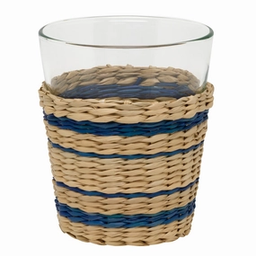 Zaley Natural/Navy Stripe Seagrass Tumbler Glasses Set/6 Drinkware best price