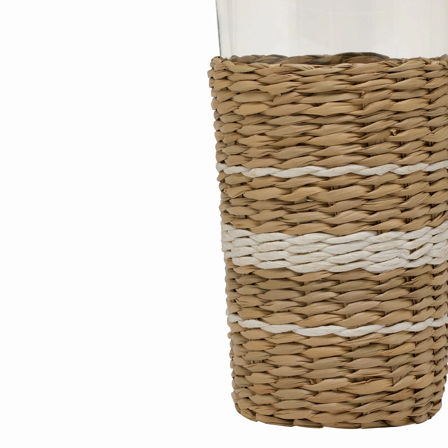 Zaley Natural/White Stripe Seagrass Highball Glasses Set/6