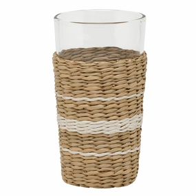 Zaley Natural/White Stripe Seagrass Highball Glasses Set/6 Drinkware best price
