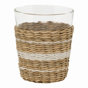 Zaley Natural/White Stripe Seagrass Tumbler Glasses Set/6 Drinkware best price
