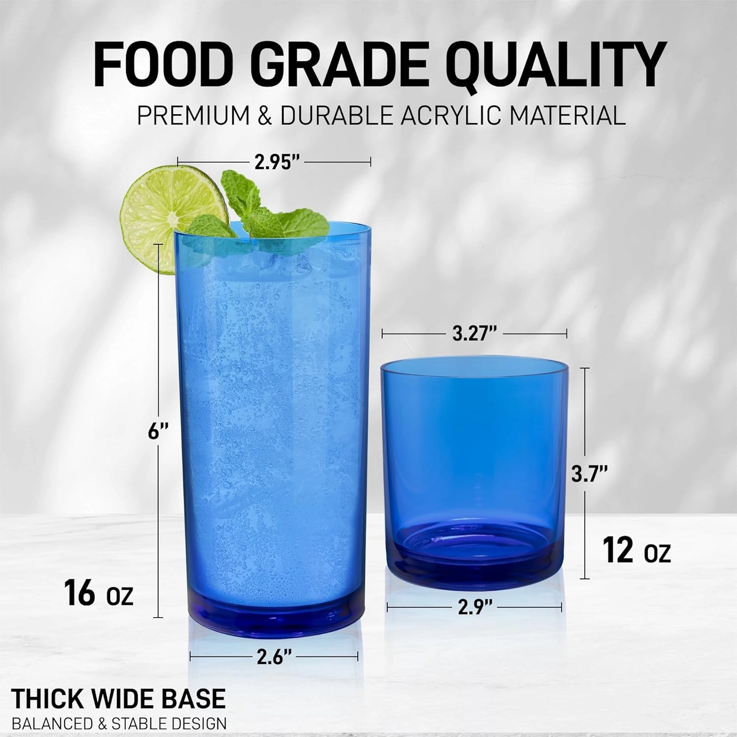 Zulay Kitchen Acrylic Glasses Drinkware - 8 Piece Unbreakable Plastic Tumblers
