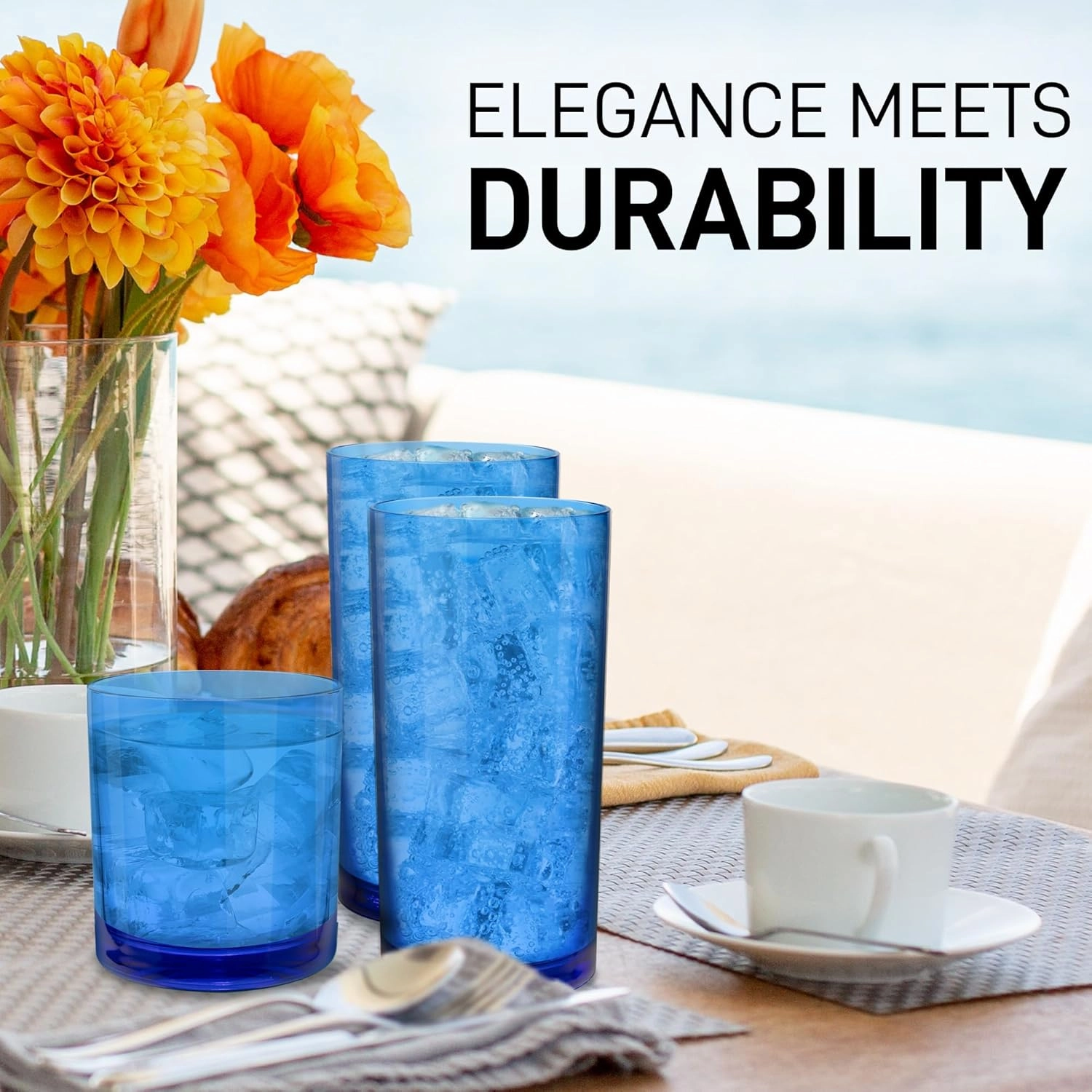 Zulay Kitchen Acrylic Glasses Drinkware - 8 Piece Unbreakable Plastic Tumblers