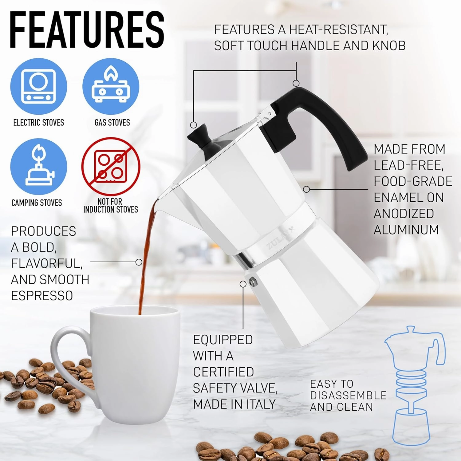 Zulay Kitchen Moka Pot Espresso Stovetop Coffee Maker 12 Cups