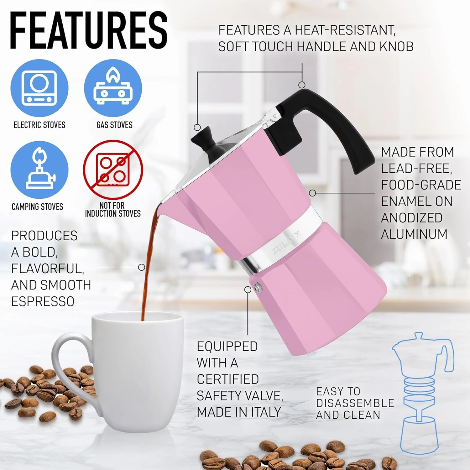 Zulay Premium Moka Pot Espresso Maker - 3 Cup