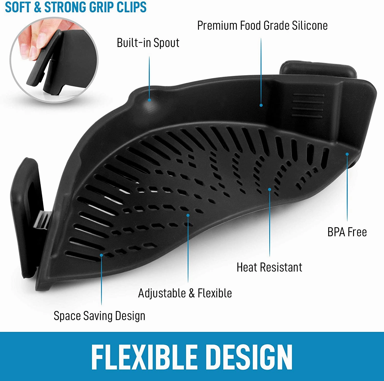 Zulay Silicone Pot Strainer - Adjustable Snap On Strainer For Most Pots & Pans