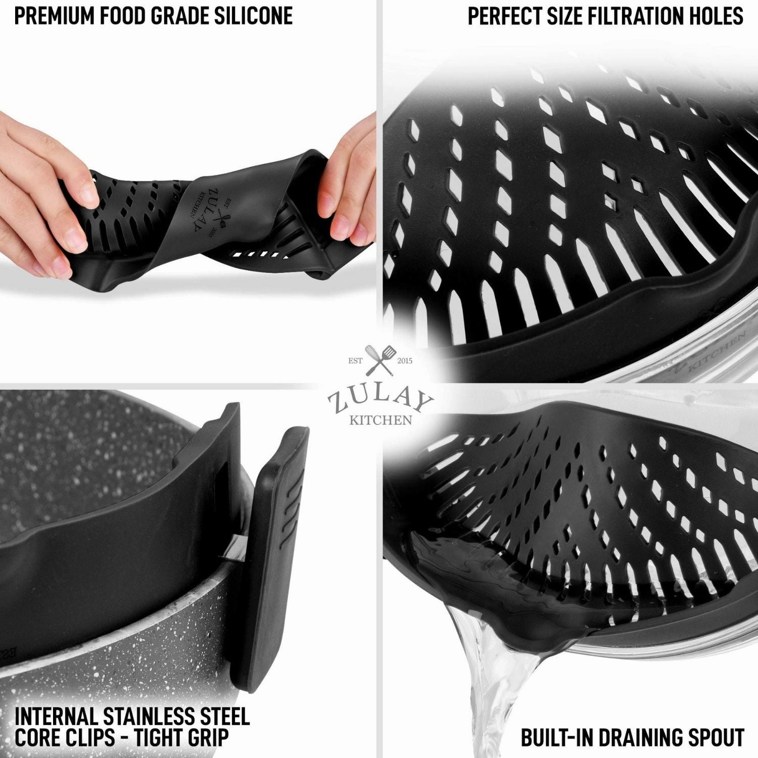 Zulay Silicone Pot Strainer - Adjustable Snap On Strainer For Most Pots & Pans