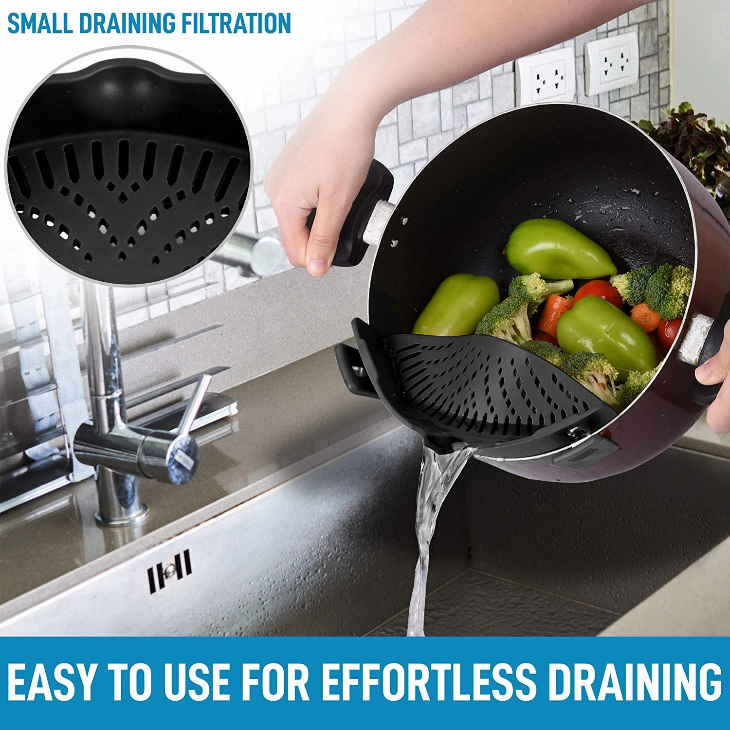 Zulay Silicone Pot Strainer - Adjustable Snap On Strainer For Most Pots & Pans