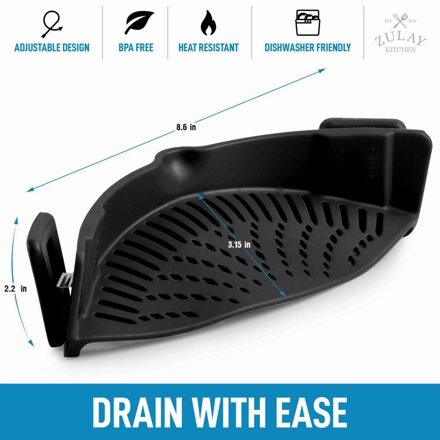 Zulay Silicone Pot Strainer - Adjustable Snap On Strainer For Most Pots & Pans