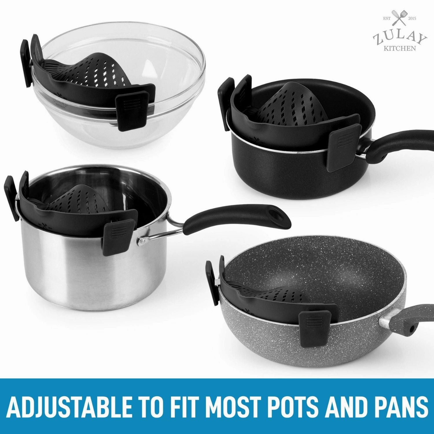 Zulay Silicone Pot Strainer - Adjustable Snap On Strainer For Most Pots & Pans