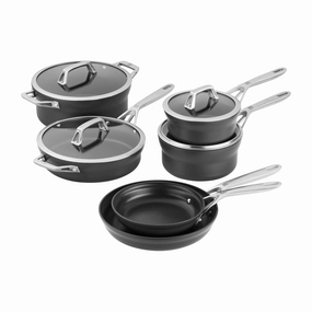 ZWILLING Motion Nonstick Hard-Anodized 10-Piece Cookware Set in Grey, Dutch Oven, Fry pan, Saucepan Cookware online kitchen sale