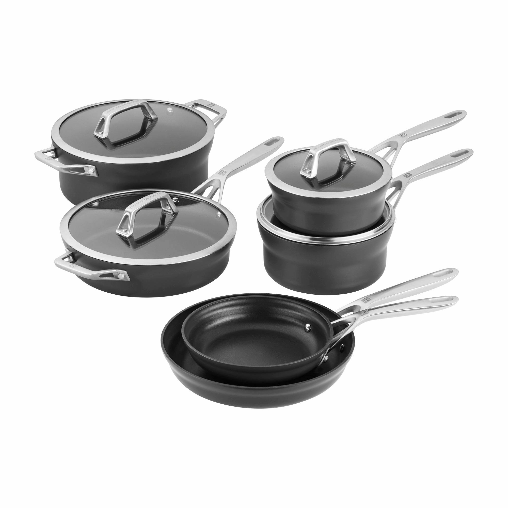 ZWILLING Motion Nonstick Hard-Anodized 10-Piece Cookware Set in Grey, Dutch Oven, Fry pan, Saucepan Cookware online kitchen sale