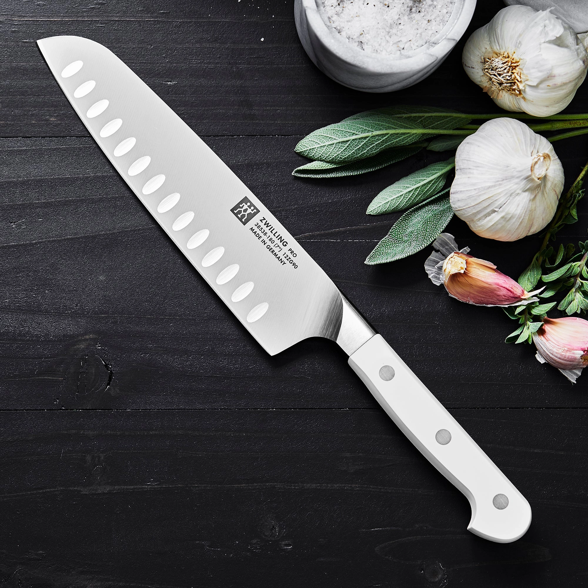 ZWILLING Pro Le Blanc 7-inch Hollow Edge Santoku Knife